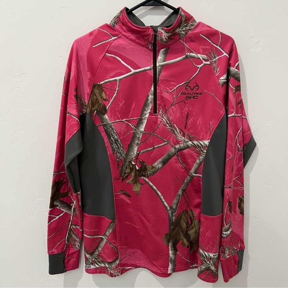 RealTree Pink Camo 1/4 Zip Pullover Fleece Thumb Hole Outdoor Jacket Size Medium